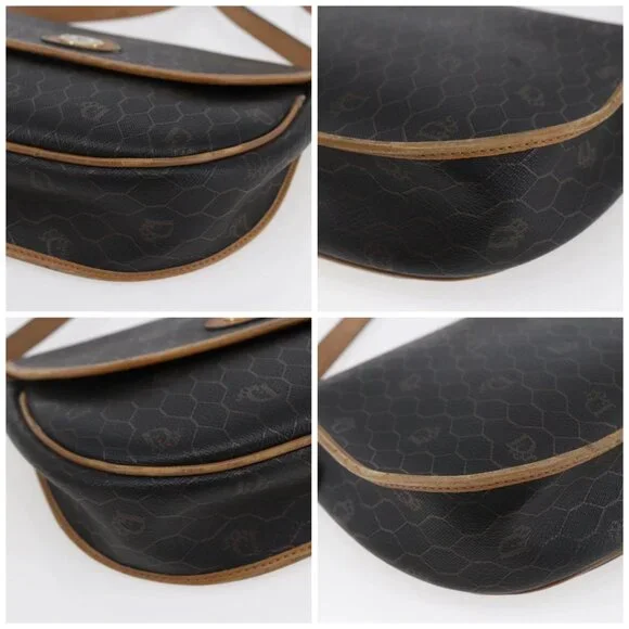 Christian Dior Honeycomb Canvas Shoulder Bag PVC Leather Black Auth BA6822 - Picture 16 of 16